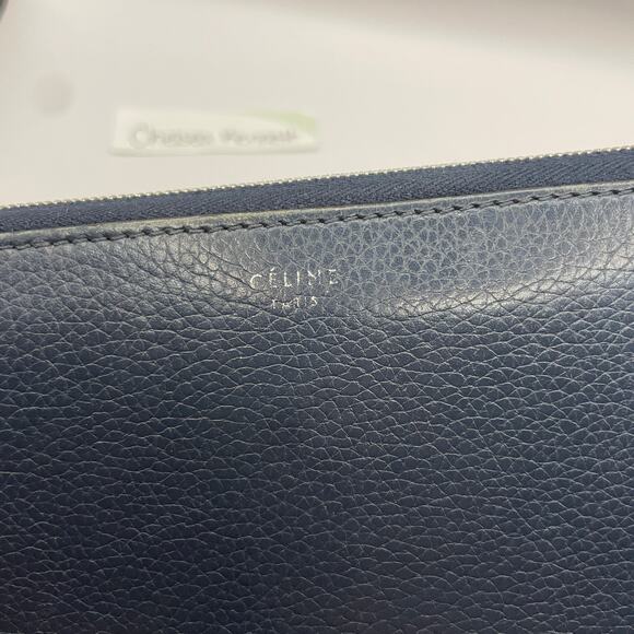 Celine Large Zip Around Wallet Multifuction Grained Calfskin Navy Blue - Picture 2 of 16